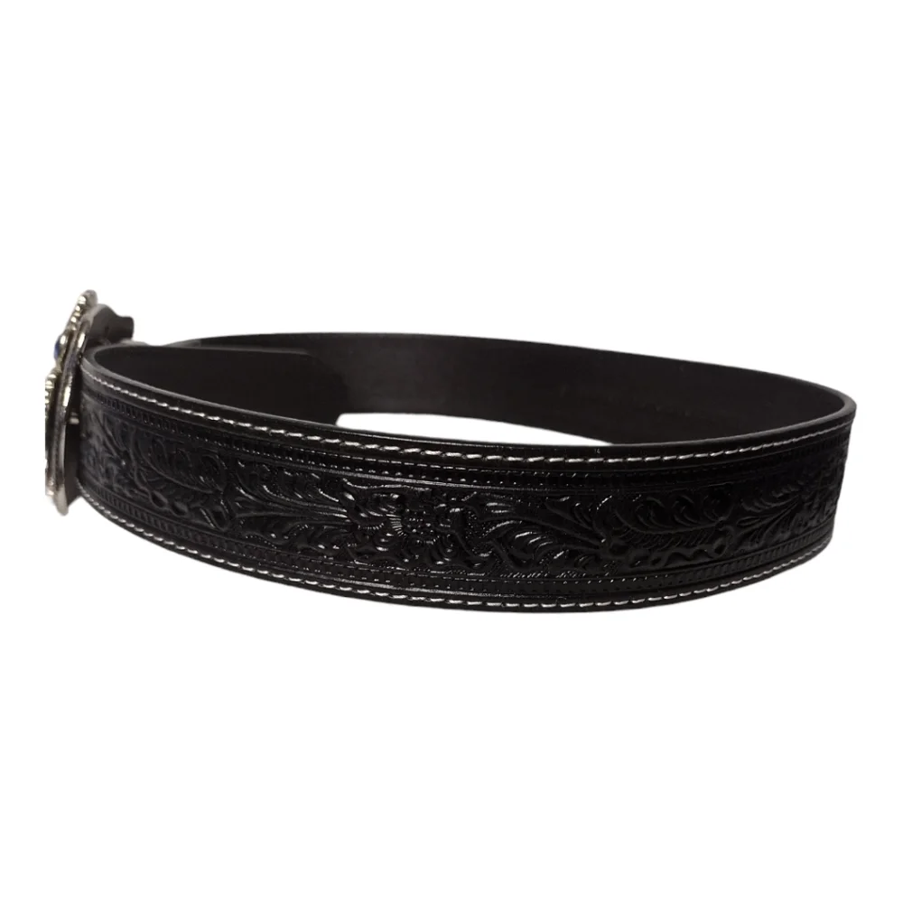 Roper Rhinestone Snap On Buckle Tooled Leather Belt